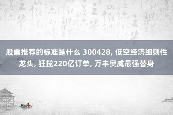 股票推荐的标准是什么 300428, 低空经济细则性龙头, 狂揽220亿订单, 万丰奥威最强替身