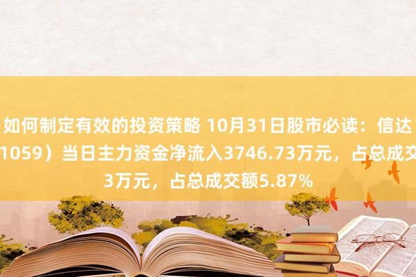 如何制定有效的投资策略 10月31日股市必读：信达证券（601059）当日主力资金净流入3746.73万元，占总成交额5.87%