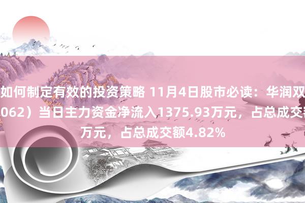 如何制定有效的投资策略 11月4日股市必读：华润双鹤（600062）当日主力资金净流入1375.93万元，占总成交额4.82%