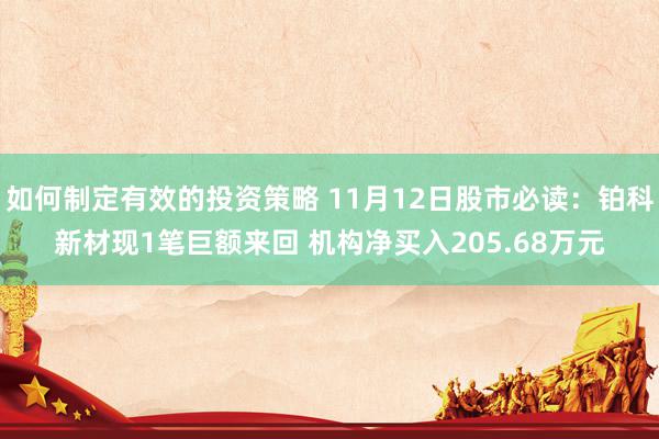 如何制定有效的投资策略 11月12日股市必读：铂科新材现1笔巨额来回 机构净买入205.68万元