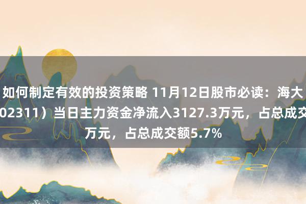 如何制定有效的投资策略 11月12日股市必读：海大集团（002311）当日主力资金净流入3127.3万元，占总成交额5.7%