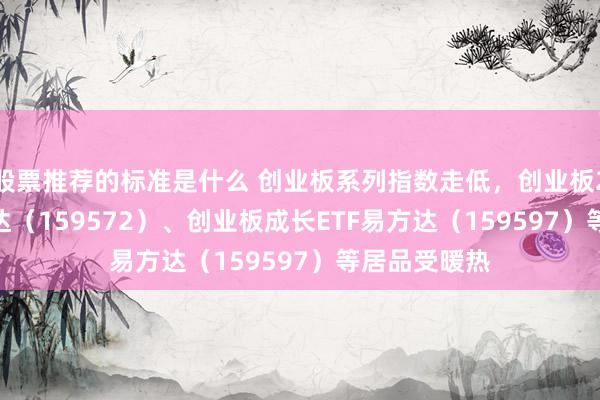 股票推荐的标准是什么 创业板系列指数走低，创业板200ETF易方达（159572）、创业板成长ETF易方达（159597）等居品受暖热