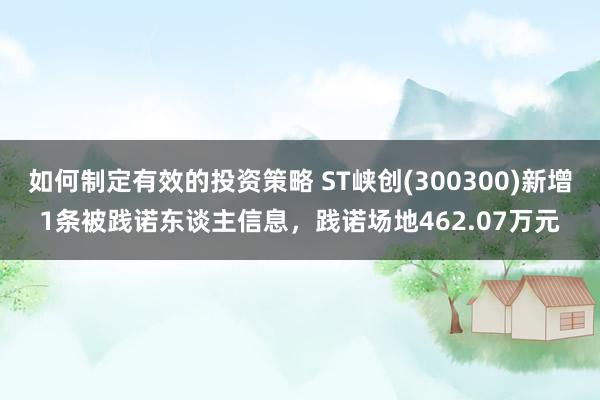 如何制定有效的投资策略 ST峡创(300300)新增1条被践诺东谈主信息，践诺场地462.07万元