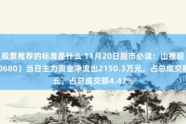 股票推荐的标准是什么 11月20日股市必读：山推股份（000680）当日主力资金净流出2150.3万元，占总成交额4.42%