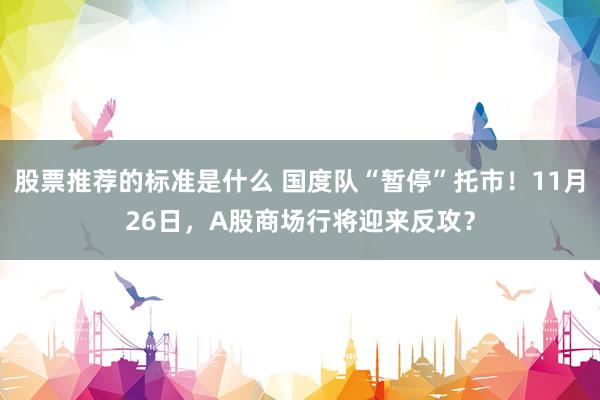 股票推荐的标准是什么 国度队“暂停”托市！11月26日，A股商场行将迎来反攻？