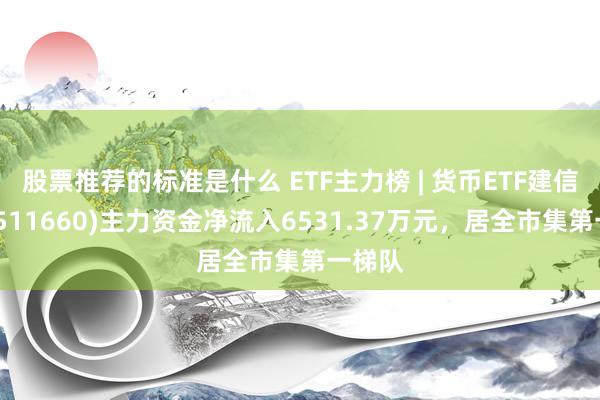 股票推荐的标准是什么 ETF主力榜 | 货币ETF建信添益(511660)主力资金净流入6531.37万元，居全市集第一梯队