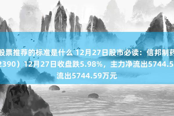 股票推荐的标准是什么 12月27日股市必读：信邦制药（002390）12月27日收盘跌5.98%，主力净流出5744.59万元