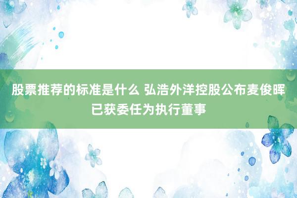 股票推荐的标准是什么 弘浩外洋控股公布麦俊晖已获委任为执行董事