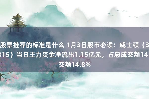 股票推荐的标准是什么 1月3日股市必读：威士顿（301315）当日主力资金净流出1.15亿元，占总成交额14.8%