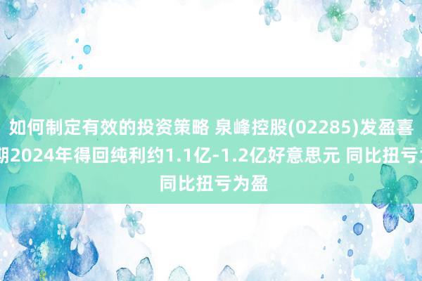 如何制定有效的投资策略 泉峰控股(02285)发盈喜 预期2024年得回纯利约1.1亿-1.2亿好意思元 同比扭亏为盈