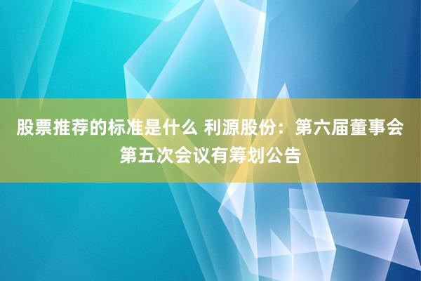 股票推荐的标准是什么 利源股份：第六届董事会第五次会议有筹划公告