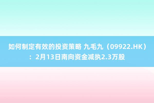 如何制定有效的投资策略 九毛九（09922.HK）：2月13日南向资金减执2.3万股