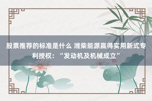 股票推荐的标准是什么 潍柴能源赢得实用新式专利授权：“发动机及机械成立”