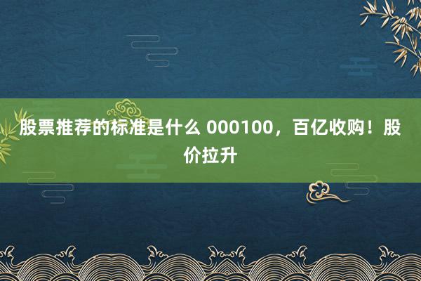 股票推荐的标准是什么 000100，百亿收购！股价拉升