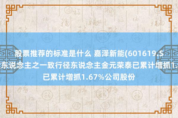 股票推荐的标准是什么 嘉泽新能(601619.SH)：履行适度东说念主之一致行径东说念主金元荣泰已累计增抓1.67%公司股份