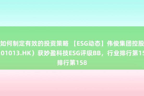 如何制定有效的投资策略 【ESG动态】伟俊集团控股（01013.HK）获妙盈科技ESG评级BB，行业排行第158