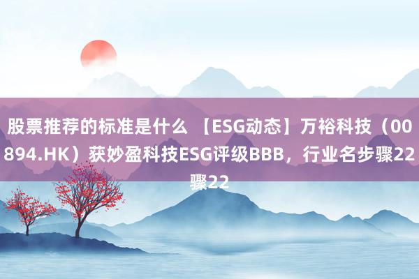 股票推荐的标准是什么 【ESG动态】万裕科技（00894.HK）获妙盈科技ESG评级BBB，行业名步骤22