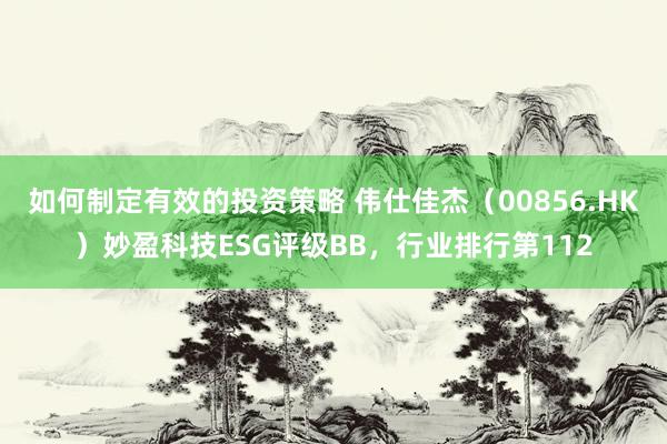 如何制定有效的投资策略 伟仕佳杰（00856.HK）妙盈科技ESG评级BB，行业排行第112